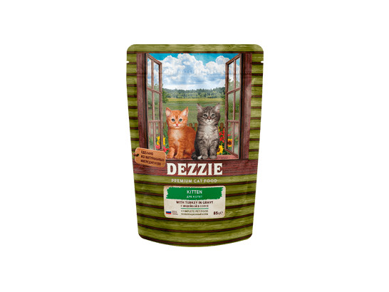 DEZZIE Kitten Turkey для котят, Индейка в соусе, 0.085кг, пауч