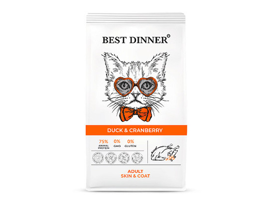 BEST DINNER для кошек Уход за кожей и шерстью, Утка/клюква, 1.5кг