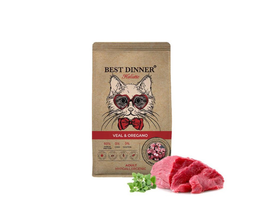 BEST DINNER Holistic для кошек При чувств. пищеварении и аллергии, Телятина/орегано, 0.4кг