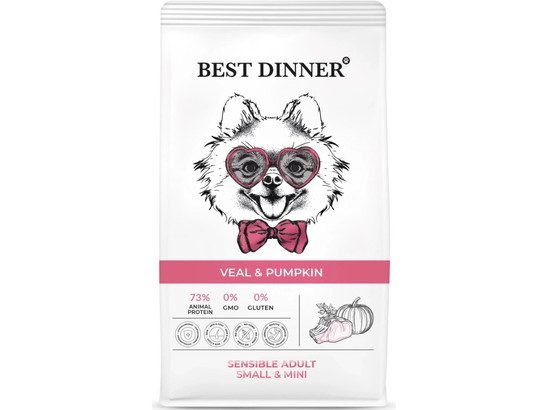 BEST DINNER для собак мелк.пород При чувств. пищеварении и аллергии, Телятина/тыква, 1.5кг