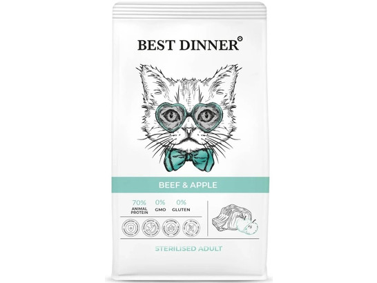 BEST DINNER для кошек Кастрир. и стерилизованных, Говядина/яблоко, 1.5кг
