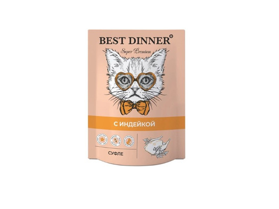 BEST DINNER для кошек и котят с 6 мес. Мясной деликатес, суфле, 0.085кг, пауч