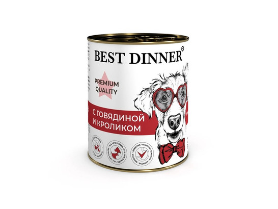 BEST DINNER для собак и щенков с 6 мес.Premium №3, Говядина/кролик, 0.34кг, конс.