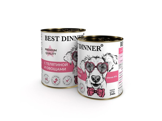 BEST DINNER для собак и щенков с 6 мес.Premium №4, Телятина/овощи, 0.34кг, конс.