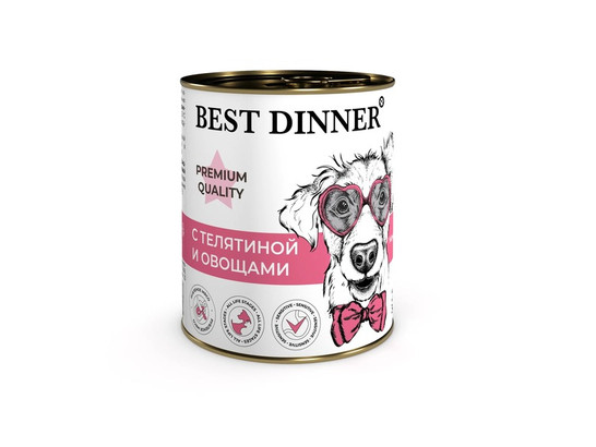 BEST DINNER для собак и щенков с 6 мес.Premium №4, Телятина/овощи, 0.34кг, конс.