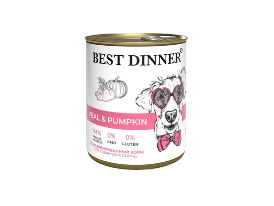 BEST DINNER для собак и щенков, Телятина/тыква, 0.85кг, конс.