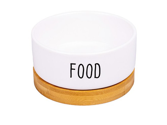 Миска Mr.Kranch Bamboo Food керамическая белая на бамбуковой подставке 0.34л
