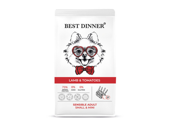 BEST DINNER для собак мелк.пород При чувств. пищеварении и аллергии, Ягненок/томат, 3.0кг