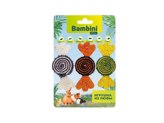 Игрушка д/грызунов Bambini Pets Куб, Конфетки из люфы, 3шт.упак.