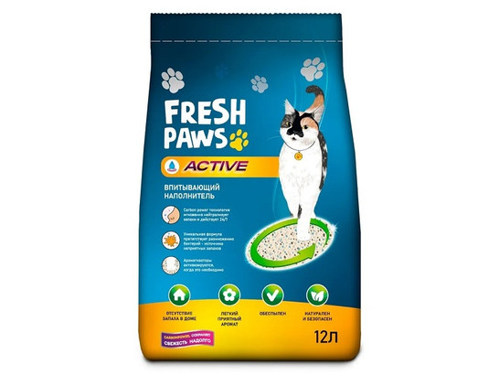 Наполнитель FRESH PAWS ACTIVE 12л впитывающий, 8кг