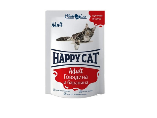 HAPPY CAT для взрослых кошек , 0.1кг, пауч