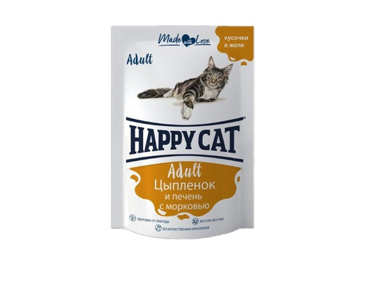 HAPPY CAT для взрослых кошек , 0.1кг, пауч