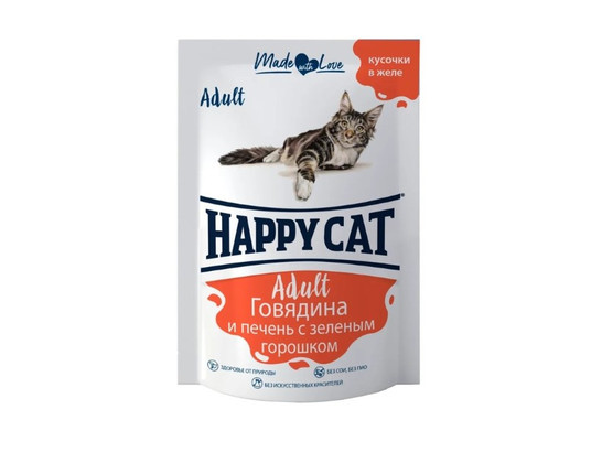 HAPPY CAT для взрослых кошек , 0.085кг, пауч