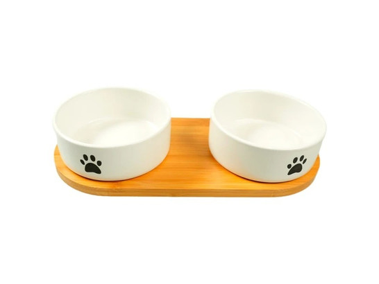 Миска Mr.Kranch Bamboo керамическая двойная на бамбуковой подставке 2*0.35л