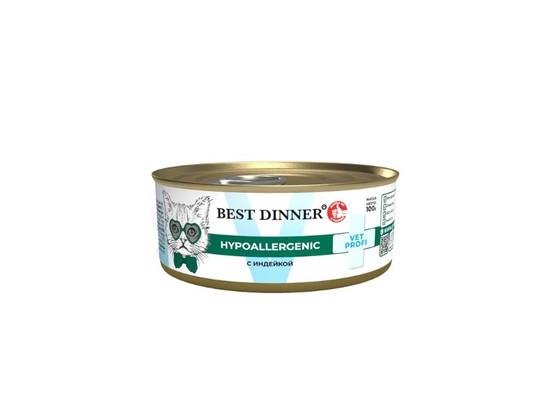 BEST DINNER для кошек и котят HYPOALLERGENIC, 0.1кг, конс.