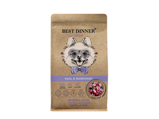 BEST DINNER Холистик для собак мелк.пород При чувств. пищевар. и аллергии, Телятина/розмарин, 3.0кг