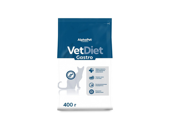 ALPHAPET VET DIET GASTRO для взрослых кошек 0.4кг, Индейка
