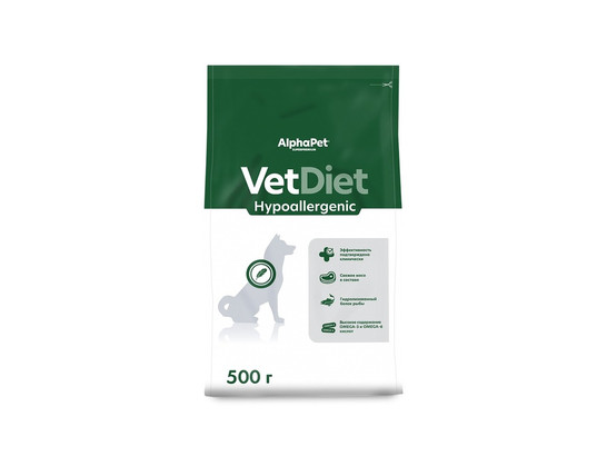 ALPHAPET VET DIET HYPOALERGENIC для взрослых собак 0.5кг, Рыба