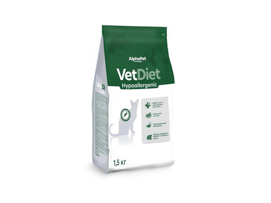 ALPHAPET VET DIET HYPOALERGENIC для взрослых кошек 1.5кг, Рыба