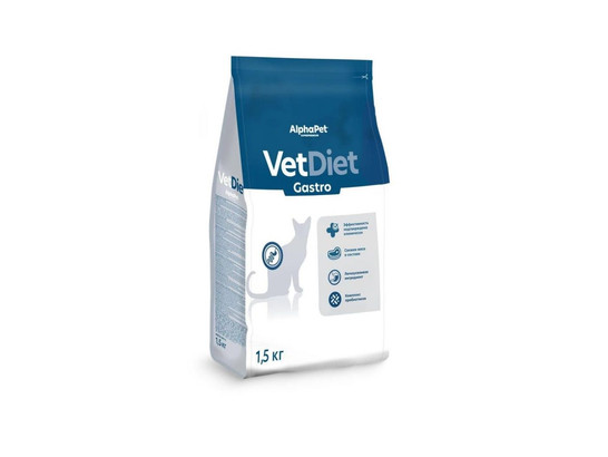 ALPHAPET VET DIET GASTRO для взрослых кошек 1.5кг, Индейка
