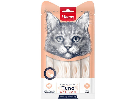 Лакомство Wanpy Cat  д/кошек 70г нежное пюре из тунца и лосося