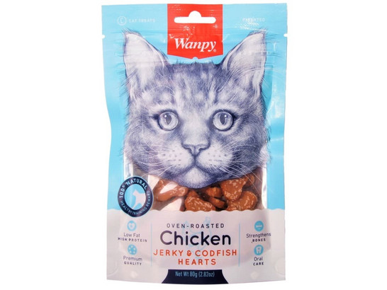 Лакомство Wanpy Cat д/к 80г Cердечки из курицы с треской