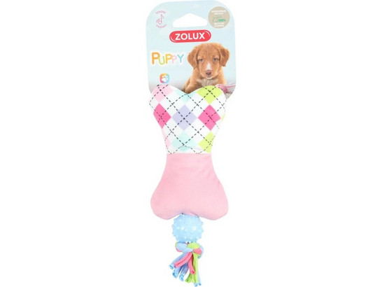 Игрушка д/с ZOLUX Стильная кость с пищалкой плюшевая, розовая, 18,5см